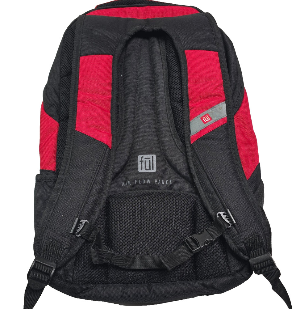 Ful Backpack Computer Air Flow Panel Padded Back Adjustable Straps Red/Black