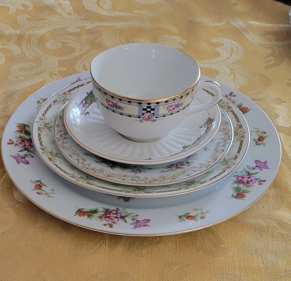 VINTAGE MISMATCHED CHINA -4 PLACE SETTINGS - FIVE PIECES EACH - MULTIPLE DESIGNS