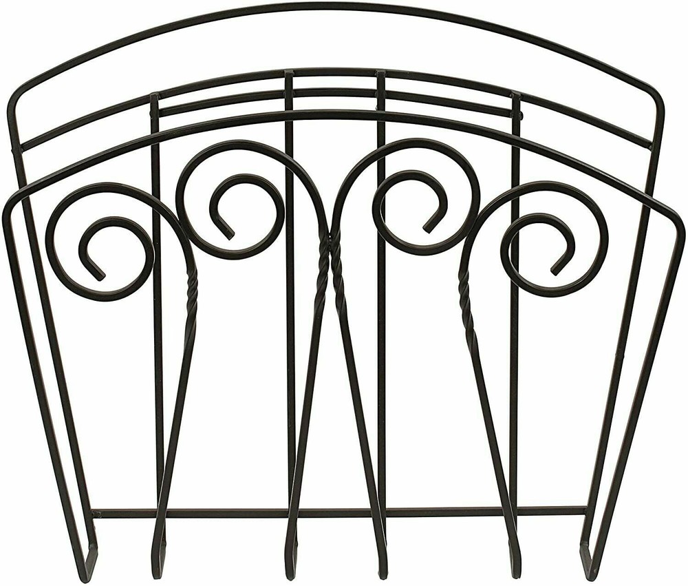 Magazine Rack Black Metal Wall mount Scroll Design