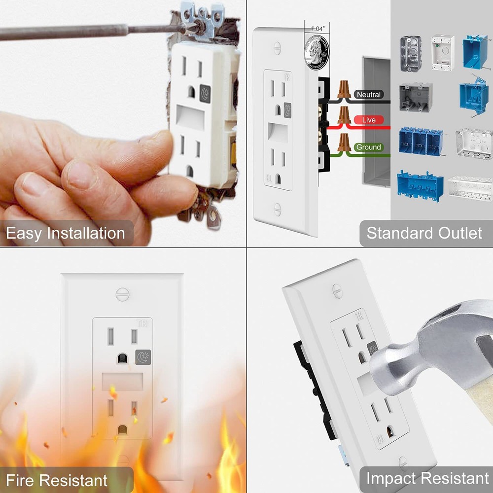2 Pack LED Night Light OutletNightlight Electrical OutletsTamper ResistantTR ...