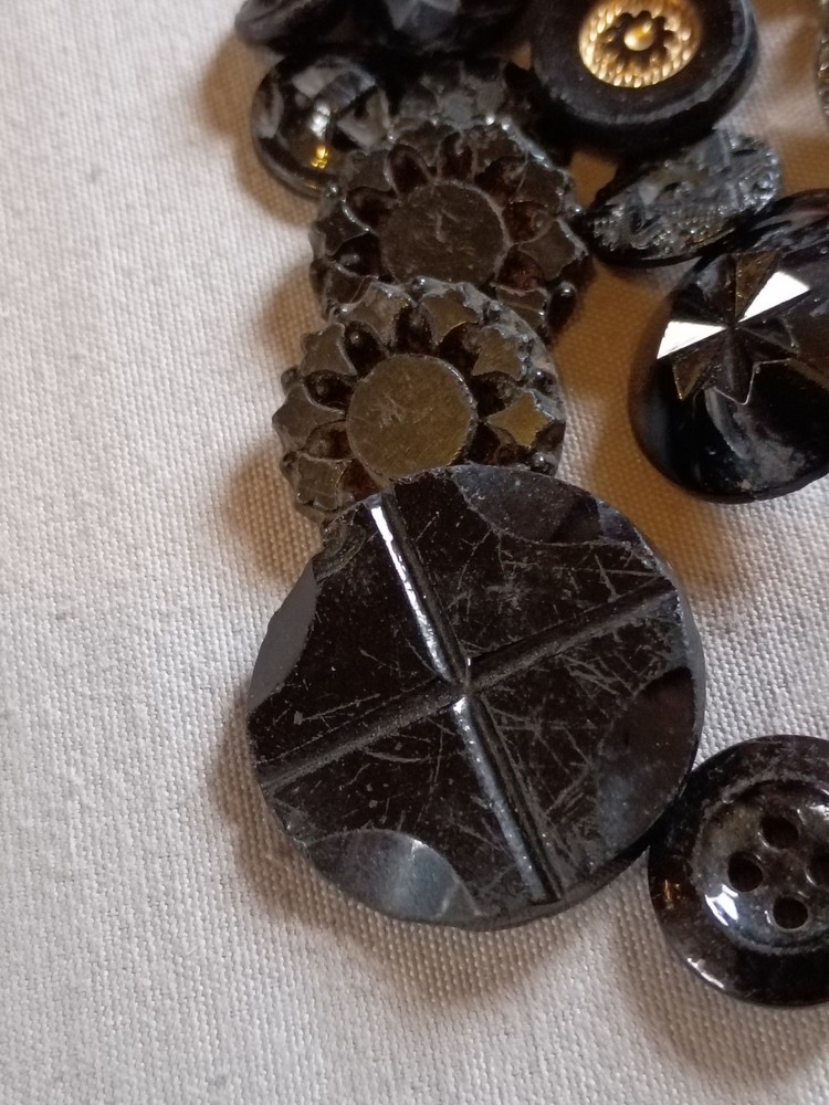 100 + Antique Black Glass Buttons As Is.