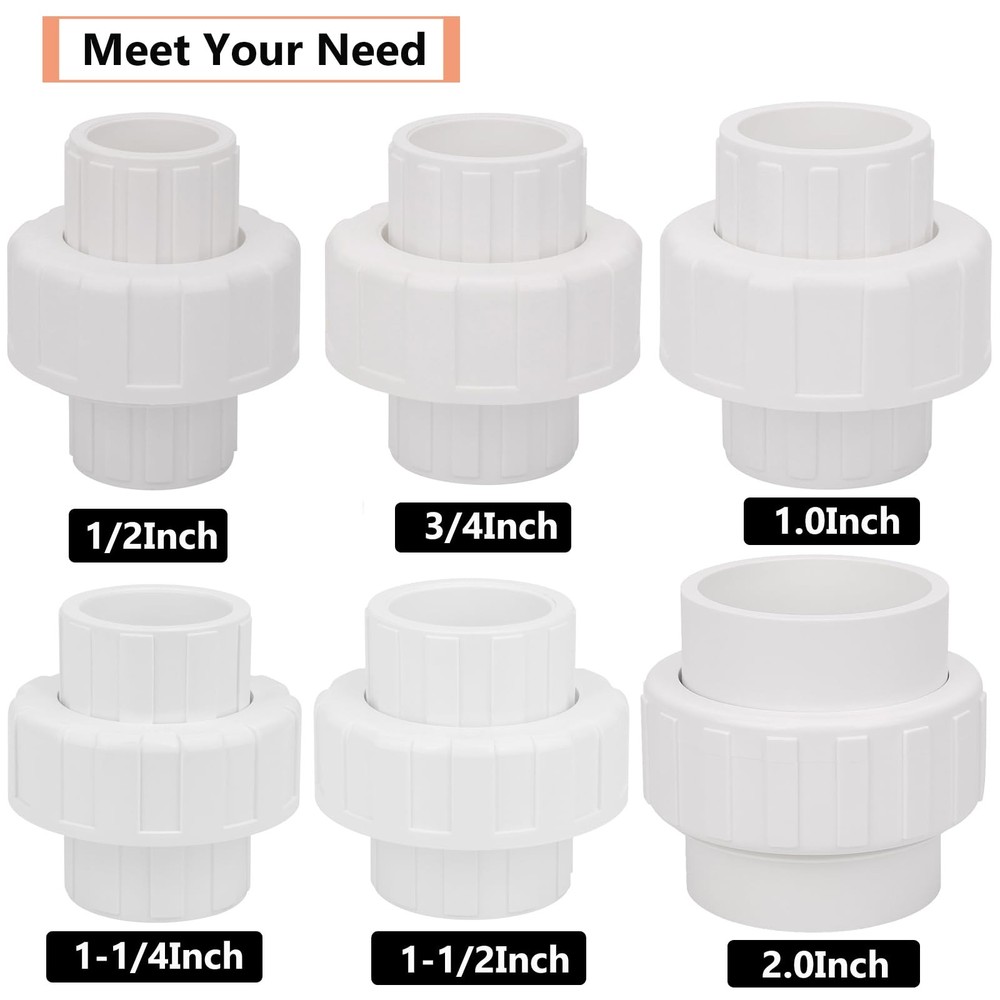 6Pcs 3/4" PVC Union Coupling Pipe Fitting (Socket x Socket) 3/4Inch, White