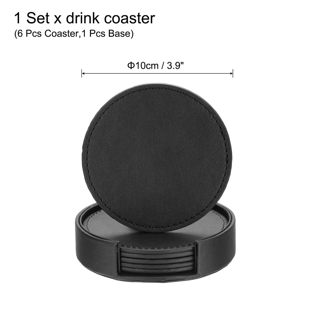 1 Set Leather Drink Coaster for Coffee Tabletop Protection Black