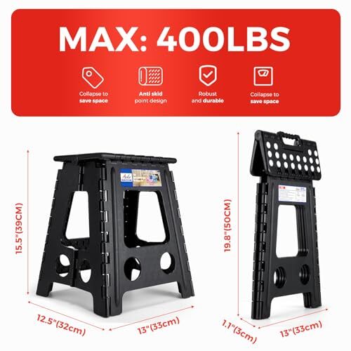 Folding Step Stool Foldable 16 Inch Stool 400 lbs CapacityPlastic Stools for ...