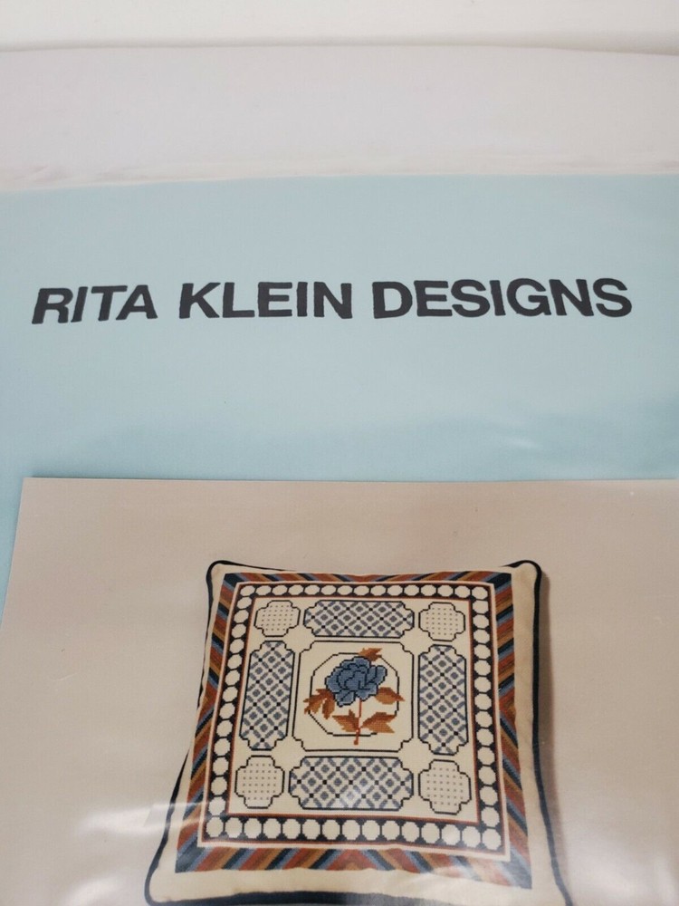 Rita Klein Designs Cross Stitch Kit Pillow Front Blue Rose
