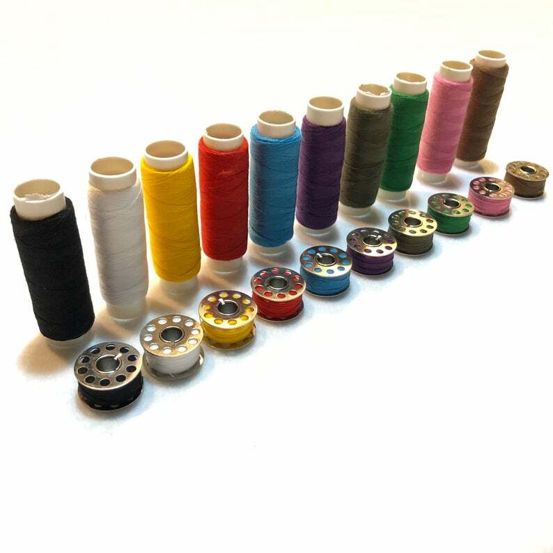 10 Colorful Thread Spools with Matching Bobbins Polyester High Tenacity Thread