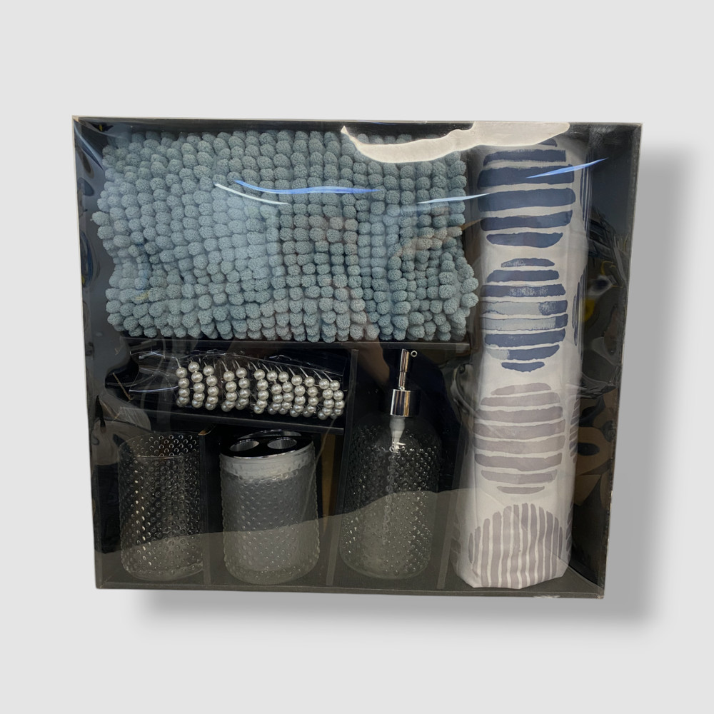 Pure Bath Blue Stripe Circle 17-Pc. Bath Set Bedding