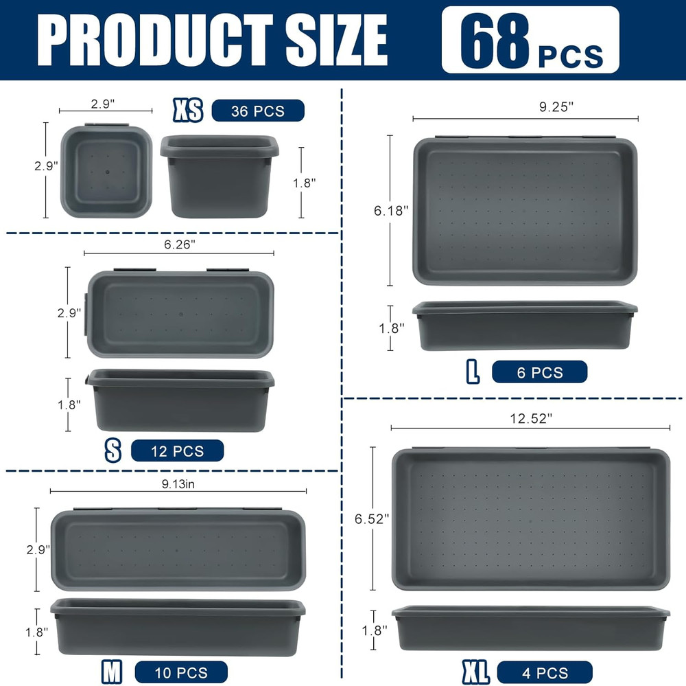 Tool Box Organizer Tray Divider Set, 68 Pcs in 5 Sizes for Garage Storage