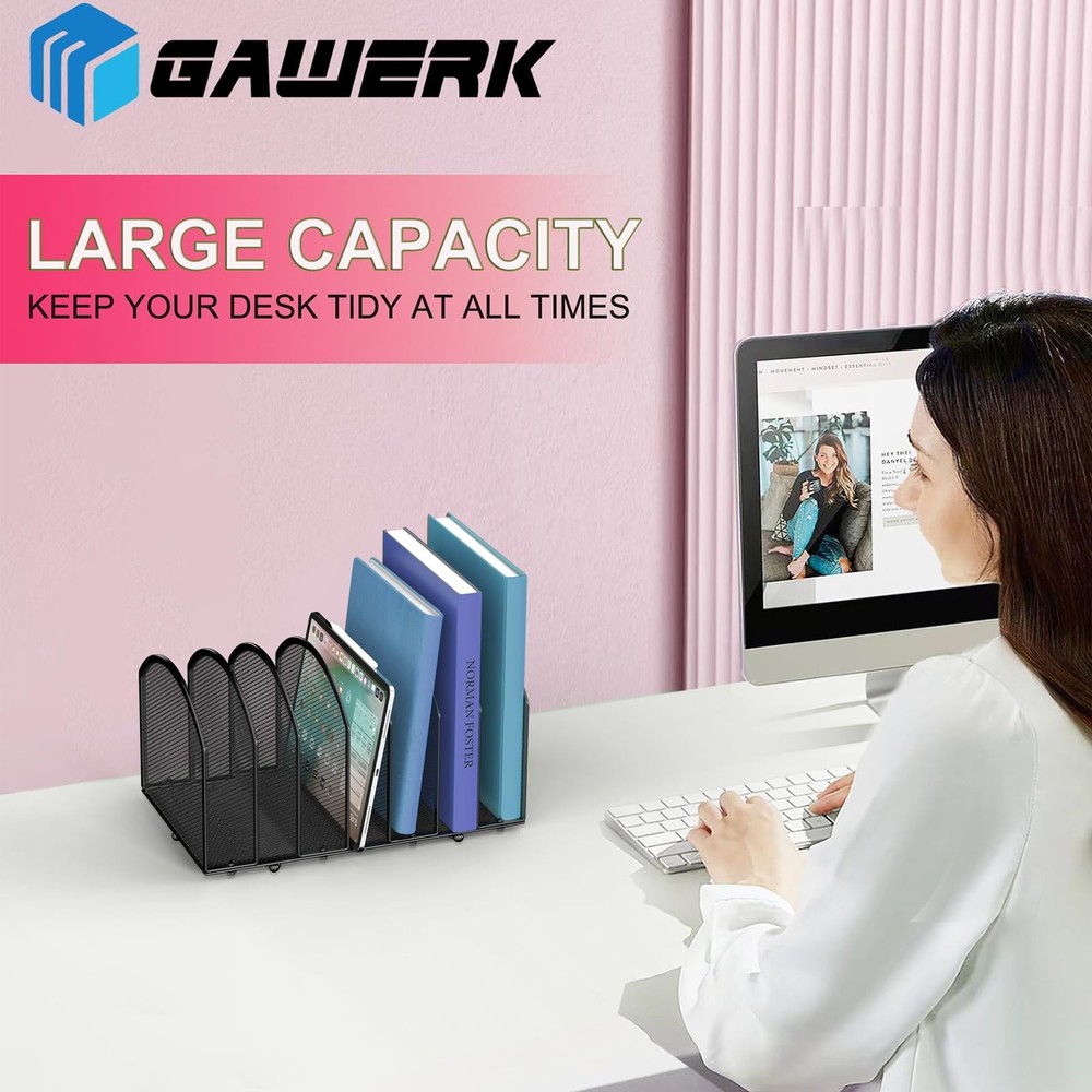 Gawerk 7-Section Desk File Organizer, Mesh Desktop Organizer 1 Pack, Black