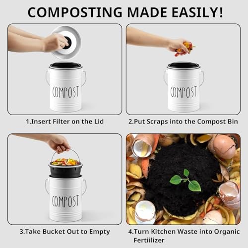 Kitchen Compost Bin, 1 Gallon Countertop Compost Bin with Lid, Indoor Compost
