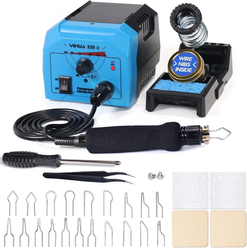 Complete Pyrography Set with Adjustable Temperature & Safety Features - Blue