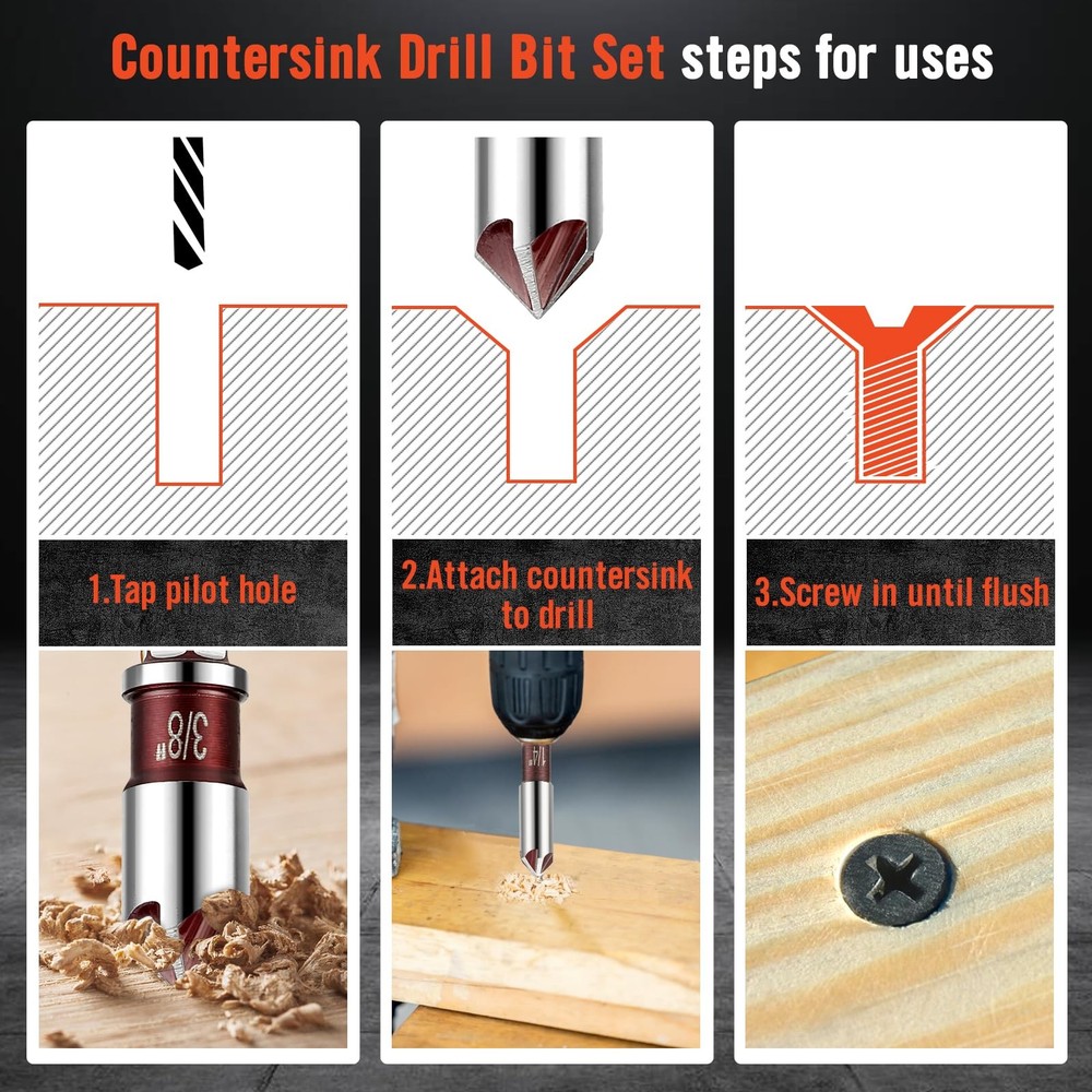 Pylevemv 5Pcs Countersink Drill Bit Set, Premium with One Size