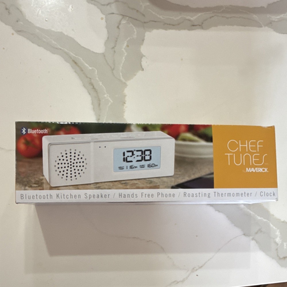 Maverick Chef Tunes Bluetooth Kitchen Speaker Roasting Thermometer Clock White
