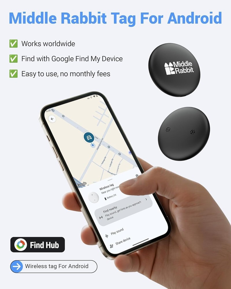 Compact Android GPS Tracker with Google Find Hub Compatibility - Track Anywhere
