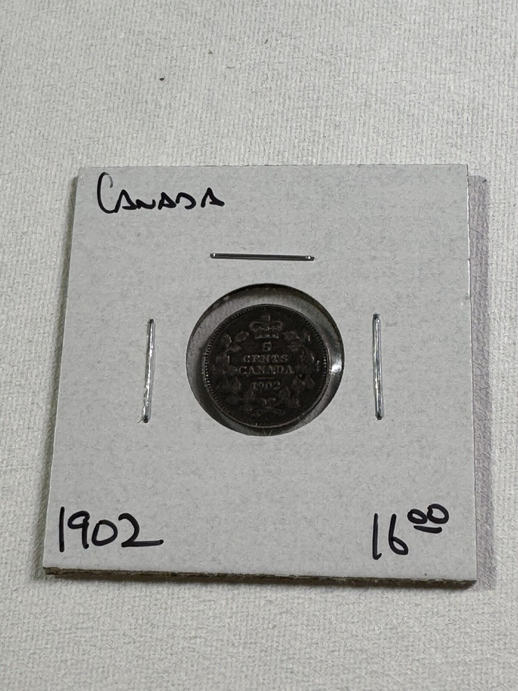 1902 Canada 5 Cents Small Silver Coin