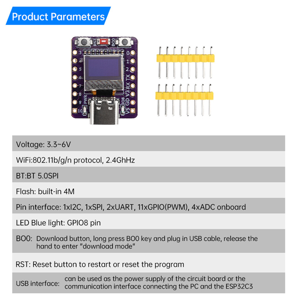 ESP32-C3 0.42-inch OLED WIFI Bluetooth Development Board Type-C 4M SPI Flash