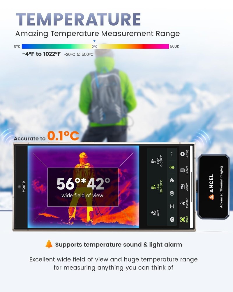 ANCEL Thermal Imaging Camera for IOS 256x192 IR Resolution 25Hz Refresh Rate