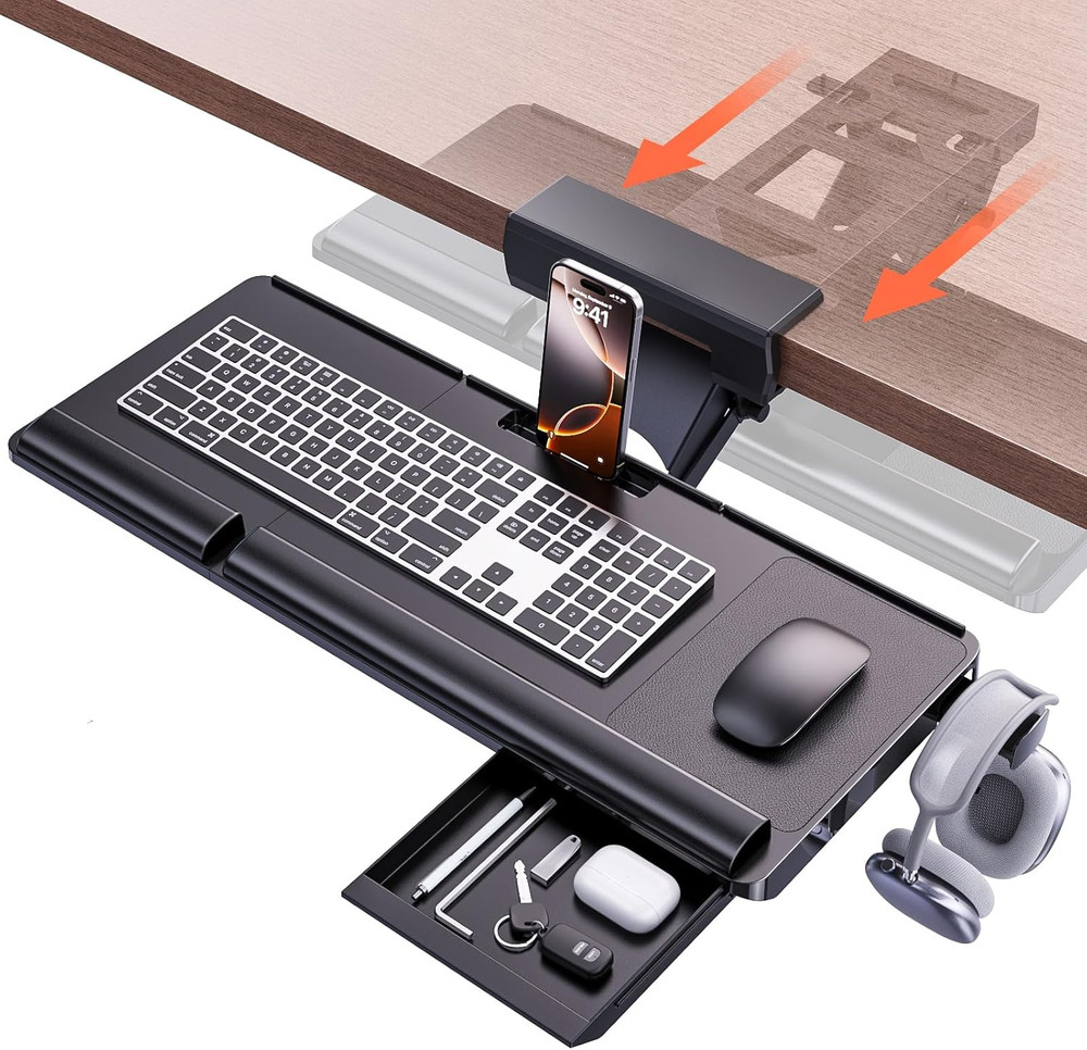 Upgraded Ergonomic Keyboard Tray under Desk, Adjustable Sliding Keyboard Platfor