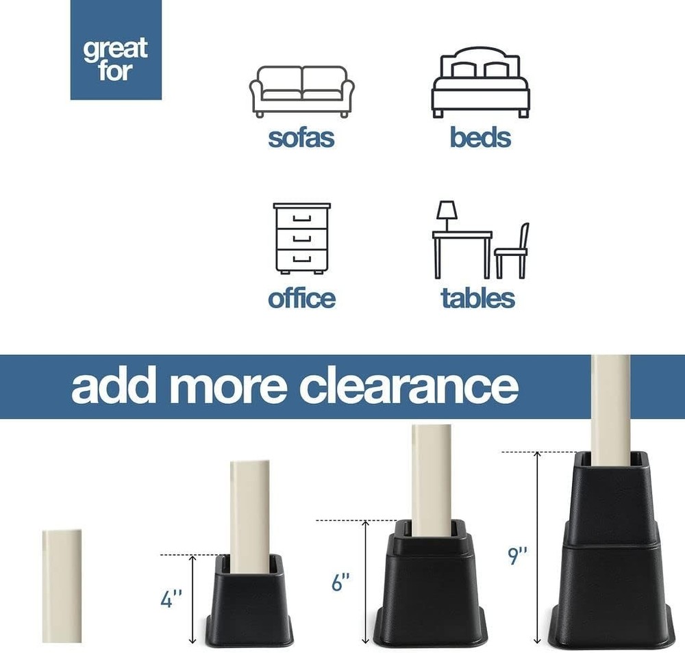 Modern Adjustable Bed Risers – Elevate Your Comfort with Durable Support, 4 Pack