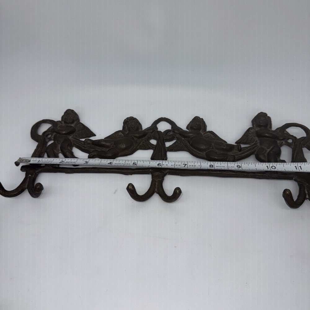 Cast Iron Cherub Wall Mount Coat:key Hook Rack , 6 Hooks, Magnificent!