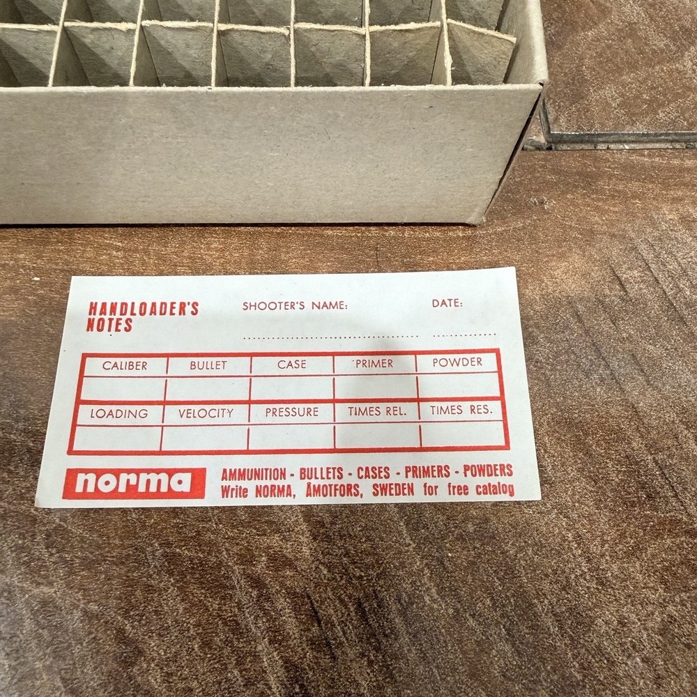 Vintage Norma .357 Magnum EMPTY Ammo Box w/ Insert & Handloader Notes