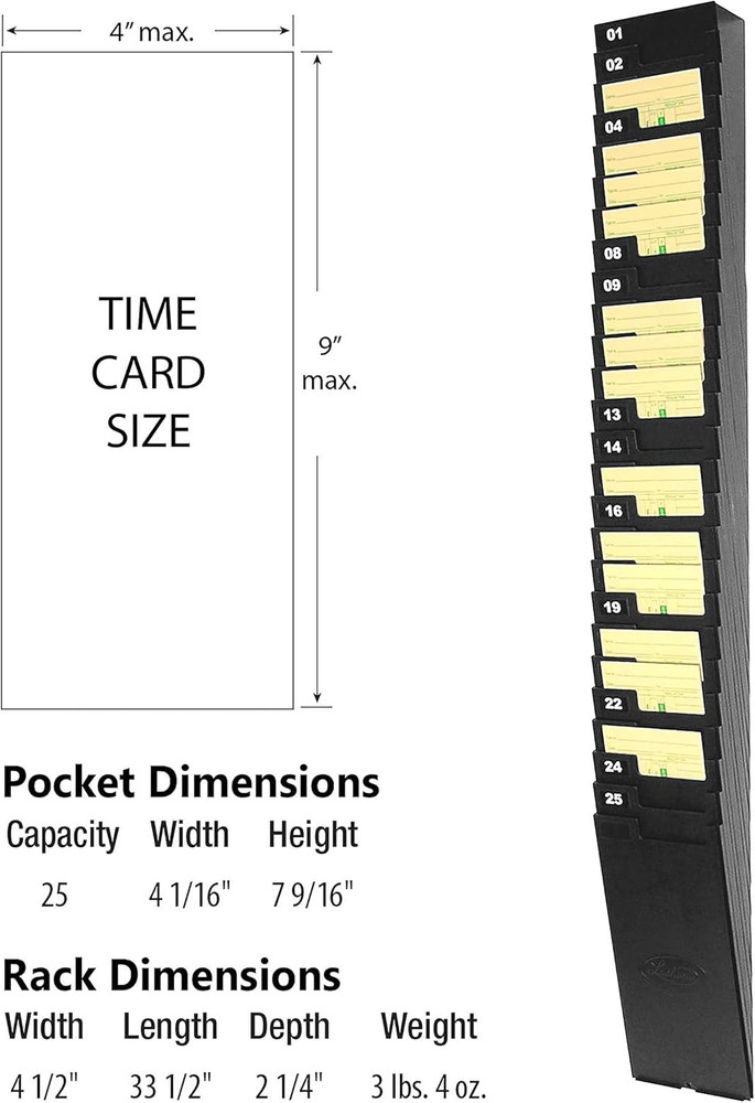 Time Card Rack Expandable System, 25 Pockets, Durable Construction with Mounting
