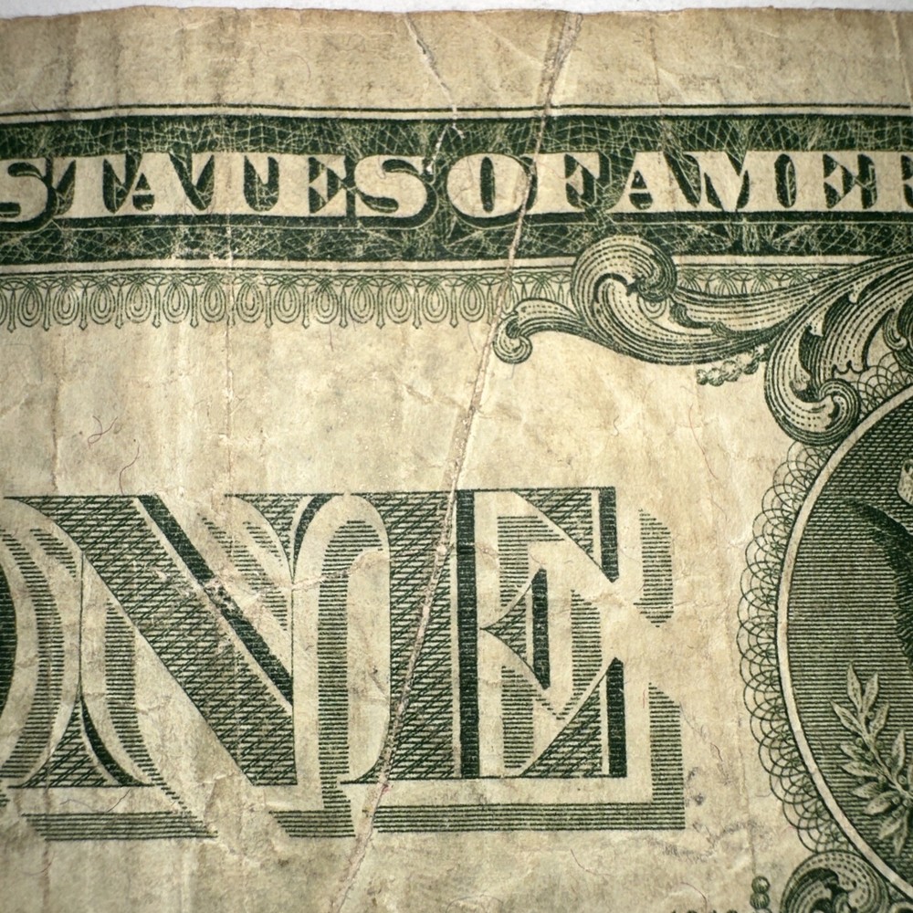 Unique $1 Dollar 1935D Error Fold Print Blue Seal, Silver Certificate U.S. $1