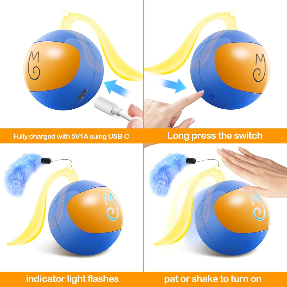 Interactive Cat Ball Toy Set, Fun Tracker, Automatic Rolling Chase Ball with Flu