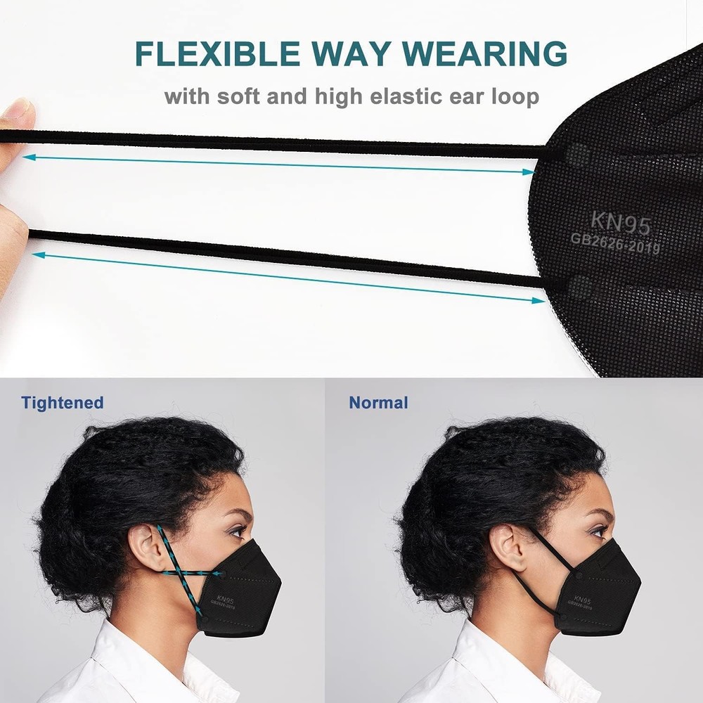 OPECTICID KN95 Face Mask 50 Pack Black, Breathable 5-Layer Filter, Disposable