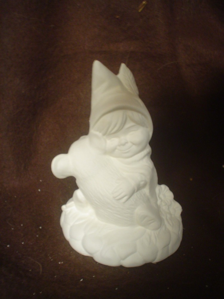 E630 - 4" Ceramic Bisque Gnome Boy Holding Mouse - Ready to Paint