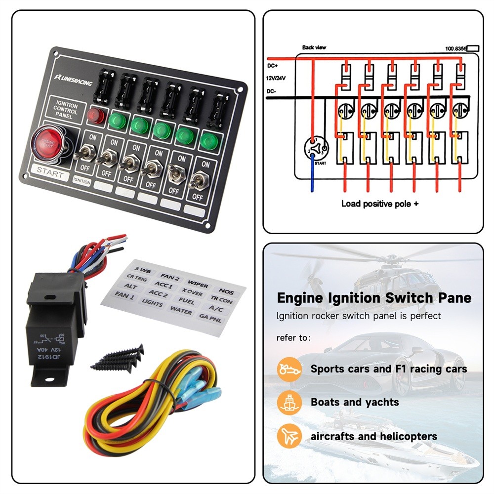Racing Switch Panel Race Ignition Accessory Engine Start 6 Switch Lights Fused