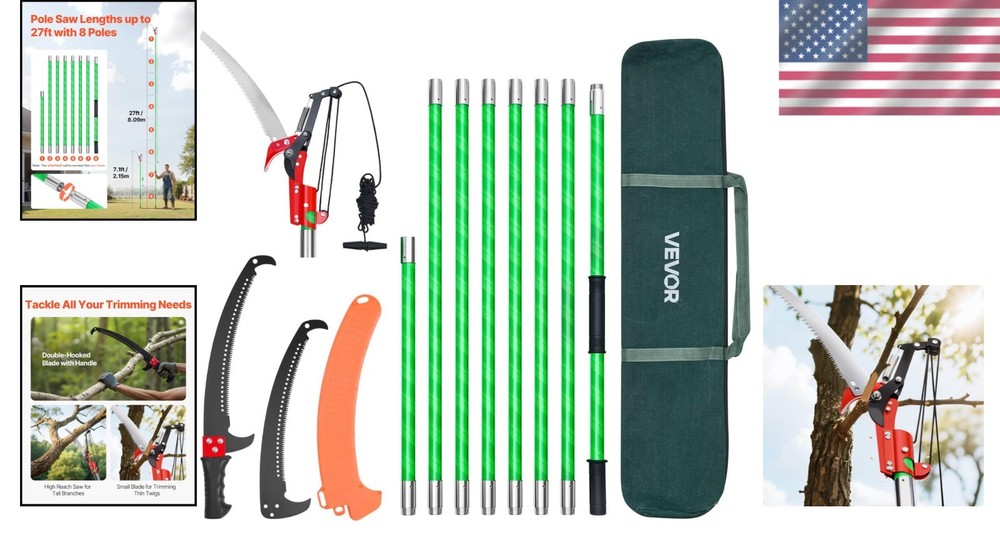 Manual Pole Saw 3.87-27 ft Extendable Tree Pruner Fiberglass Handle Replacement