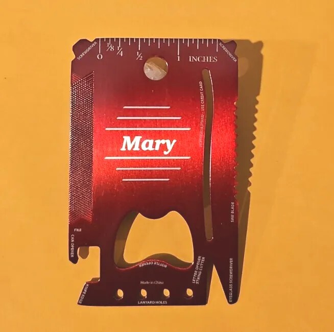 12 Function Red Laser Engraved Personalized Wallet Card Tool Made For Mary