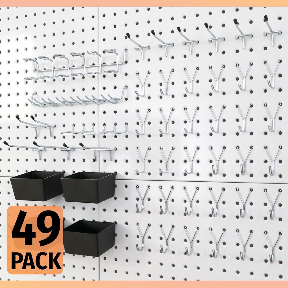 Pegboard Hooks Assortment 49PC Pegboard Accessories with Pegboard Bins