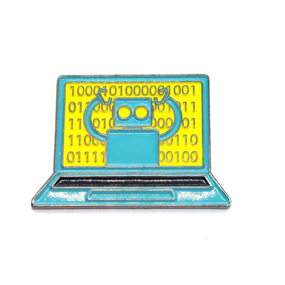 Robot in Laptop Binary Code 1 0 1 0 Pin Lapel Enamel Collectible