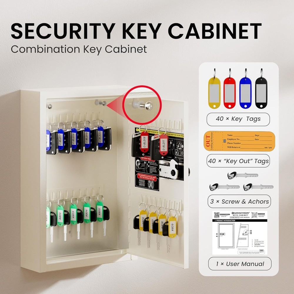 Key Lock Box for Keys with Code, Key Box Wall Mount Cabinet, Resettable Combi...