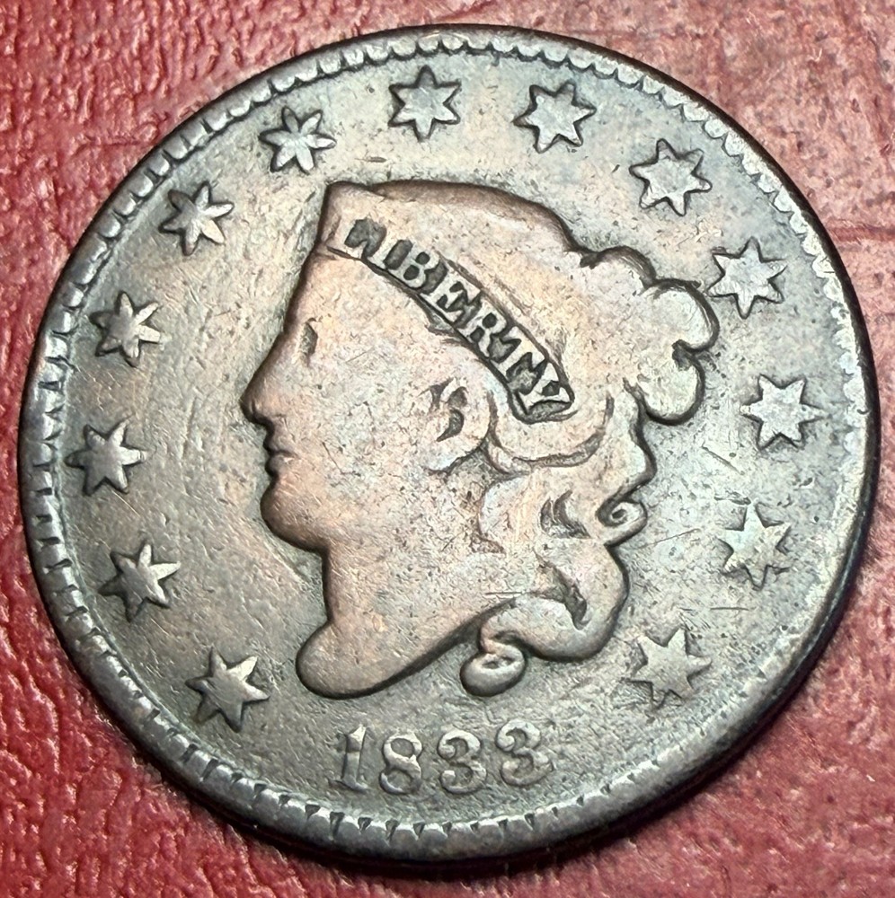 1833 Coronet Head Large Cent. Free Shipping