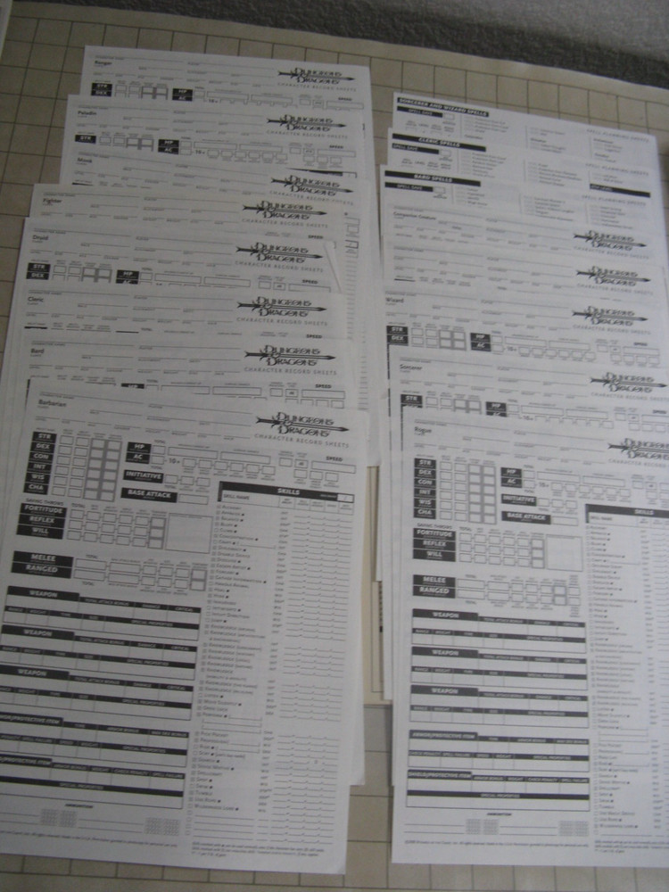 DUNGEONS & DRAGONS CHARACTER SHEETS 3.0 d20 Complete AD&D D&D WotC