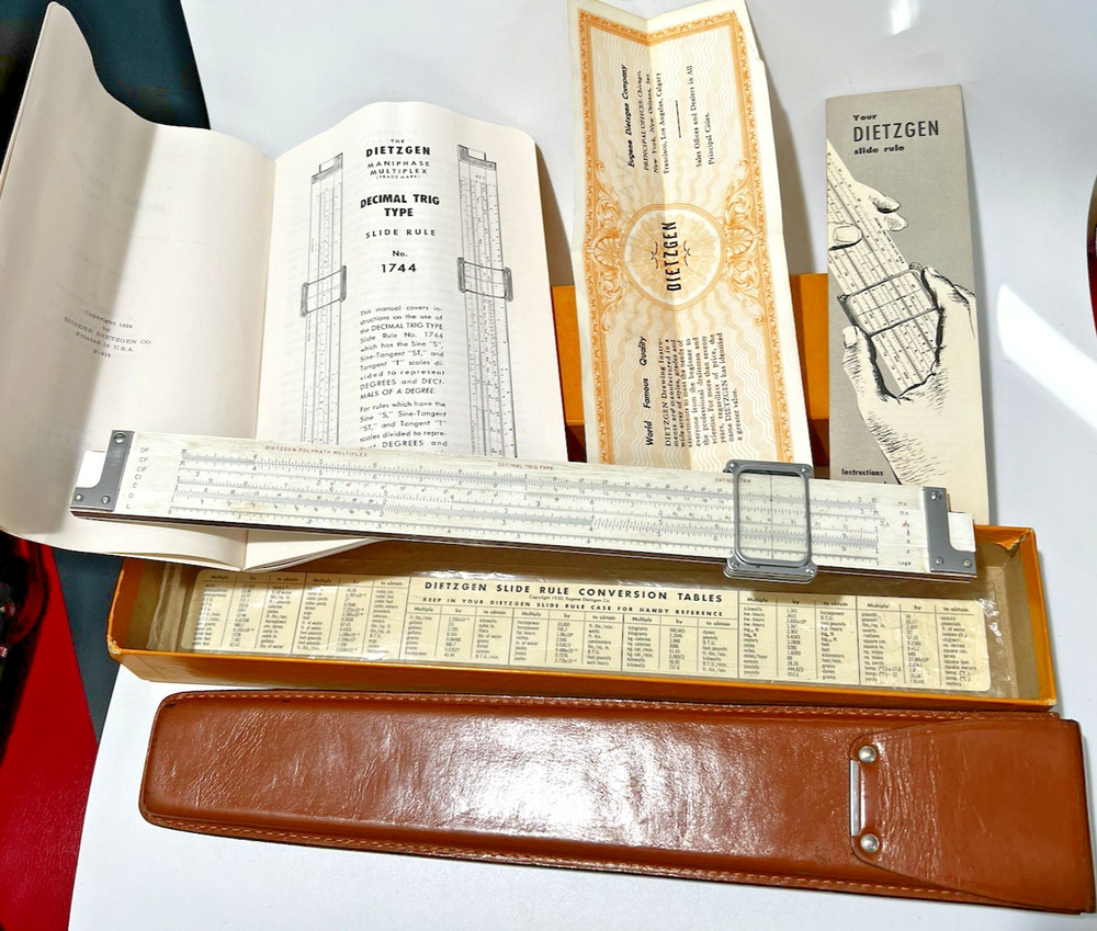 Dietzgen Slide Rule Polymath Multiplex Decimal Trig Type 1744 Case Box Manual
