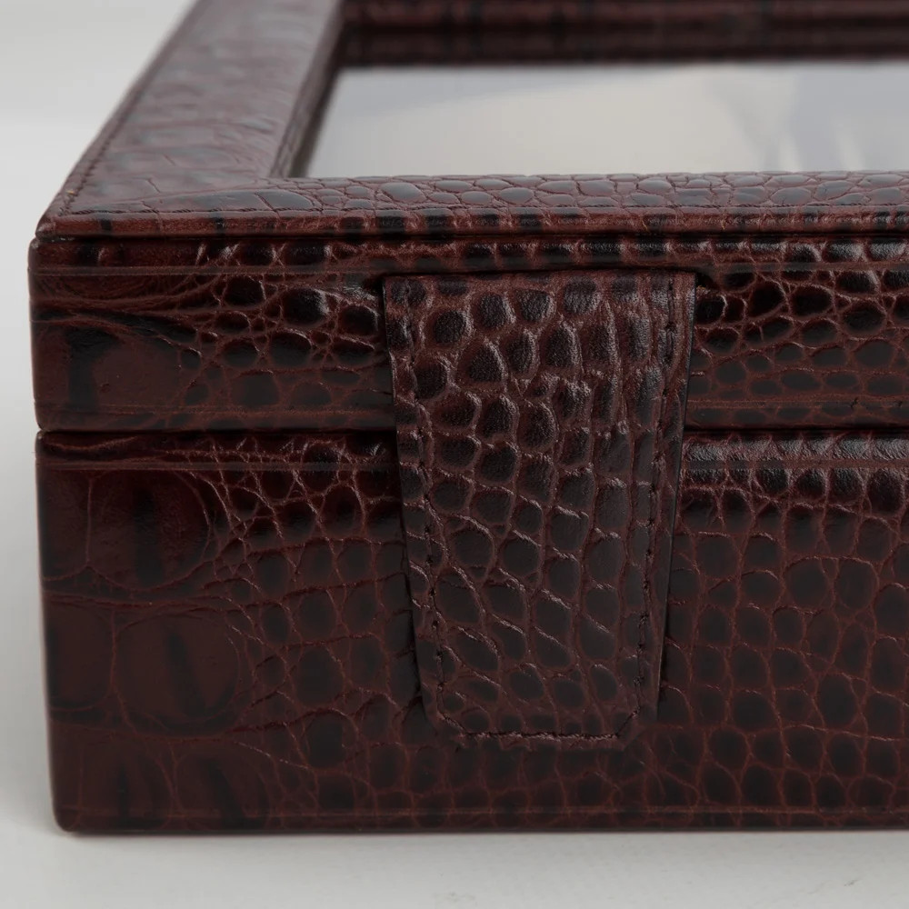 Plata Lappas Crocodile Leather Rectangular Watch Box Brown