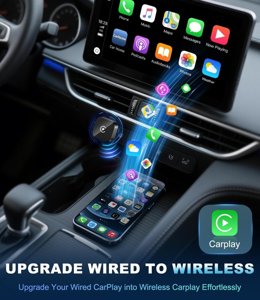Wireless CarPlay Adapter & Android Auto Dongle, Fast Auto-Connect, Compact Plug