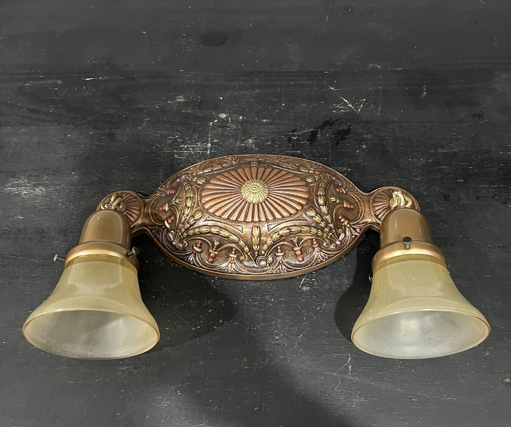 Antique Polychrome Single Double Socket Flush Mount Fixture Rewired 99K
