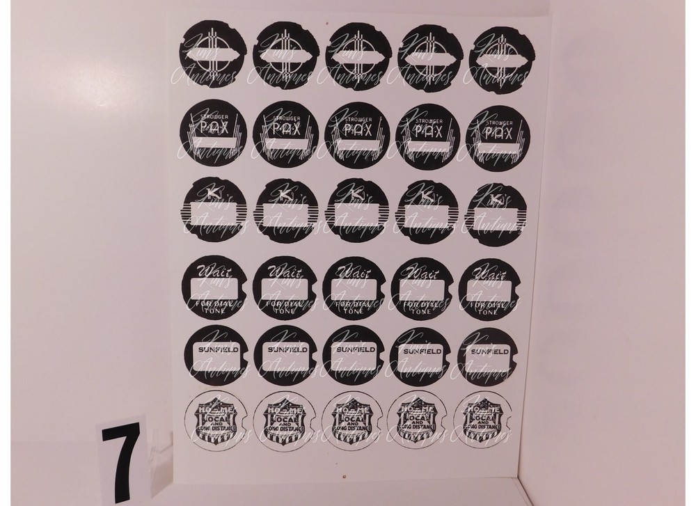 7 Sheets w/Various DIAL CARD INSERTS for W/E, A/E, Kellogg & AT&T Rotary Phones