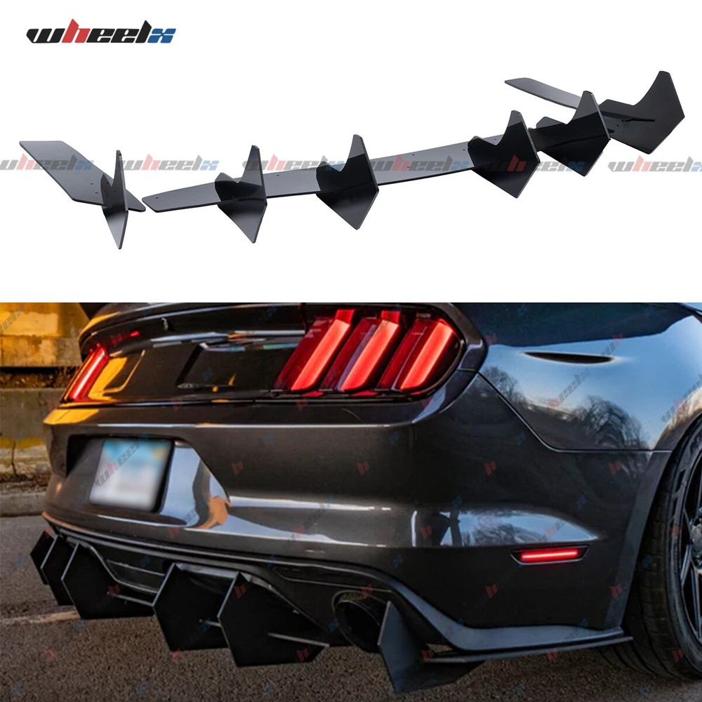 V2 Style Glossy Black Rear Diffuser & Side Splitter For Ford Mustang 2015-2023
