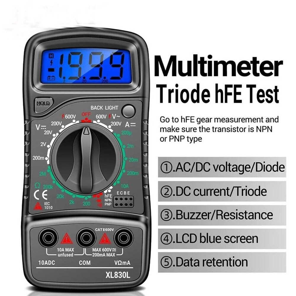 Multifunction Digital Multimeter 1999 Counts AC/DC Volt Current Ohm Tester Meter