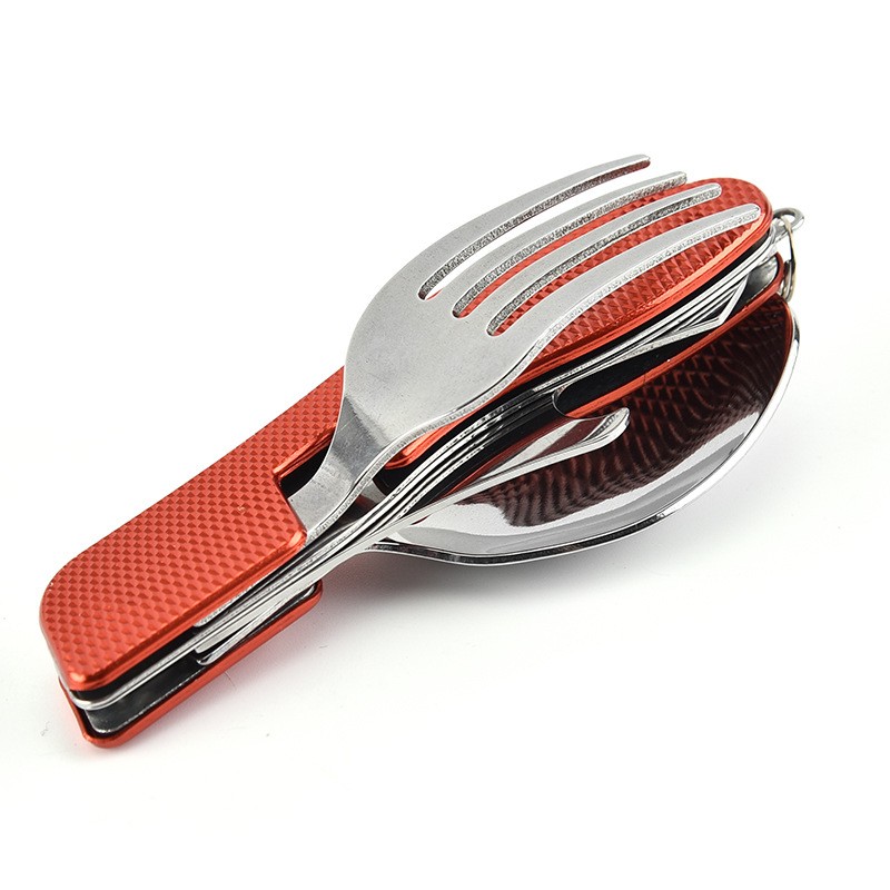 4 in1 Foldable Camping Utensil Set Multi-Functional ForkSpoon Bottle Open