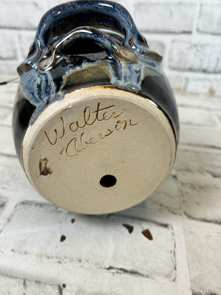 Walter Aberson Signed Blue Glaze Ceramic Birdhouse
