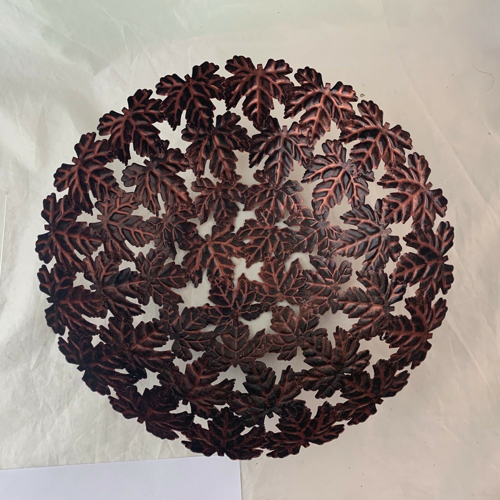 COPPER MAPLE LEAF VASE BOWL CENTERPIECE FALL AUTUMN OPEN WORK RARE DECOR