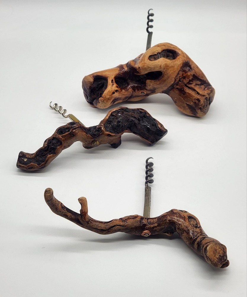 3 Rustic Wood Corkscrew Varnished Driftwood Handcrafted Vintage