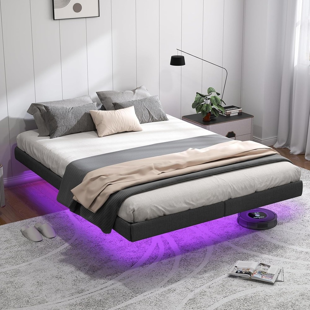 King Bed Frame ,Floating Metal Bed Frame King with LED Lights